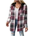 thumbnail image 1 of larppty Womens Long Sleeve Button Down Plaid Shirts Flannel Hooded Shacket Jacket Hoodie Coats with Pockets (Watermelon Red, XXL), 1 of 6