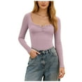 thumbnail image 1 of larppty Womens Long Sleeve Henley Shirts Sexy Tops Slim Fit Stretchy T-Shirt Trendy Outfits Fall Clothes Streetwear (Purple, M), 1 of 9