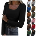 thumbnail image 1 of larppty Womens Long Sleeve Scoop Neck Ribbed Knit Fitted Casual Tops Tee Slim Basic Shirts Dark Gray, L, 1 of 5