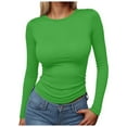 thumbnail image 1 of larppty Womens Long Sleeve Solid Color Shirts Basic Compression Going Out Crop Tops Fall Fashion Y2K Clothes 2025 (Dark Green, S), 1 of 4