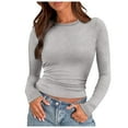 thumbnail image 1 of larppty Womens Long Sleeve Stretch Crewneck Ribbed T-Shirt Fitted Casual Basic Tops (Grey, XL), 1 of 7