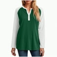 thumbnail image 1 of larppty Womens Long Sleeve Tops Color Block Button V Neck T Shirts Loose Fit Tunic Blouses (Dark Green, S), 1 of 5