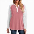 thumbnail image 1 of larppty Womens Long Sleeve Tops Color Block Button V Neck T Shirts Loose Fit Tunic Blouses (Pink, L), 1 of 5