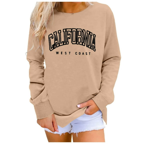 larppty Womens Oversized Casual Long Sleeve Graphic Tee Shirts Crew Neck Loose Fit Sweatshirts Pullover Tops for Women (Khaki, XXL)