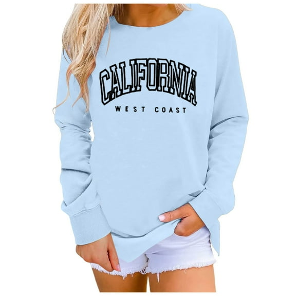 larppty Womens Oversized Casual Long Sleeve Graphic Tee Shirts Crew Neck Loose Fit Sweatshirts Pullover Tops for Women (Light Blue, S)
