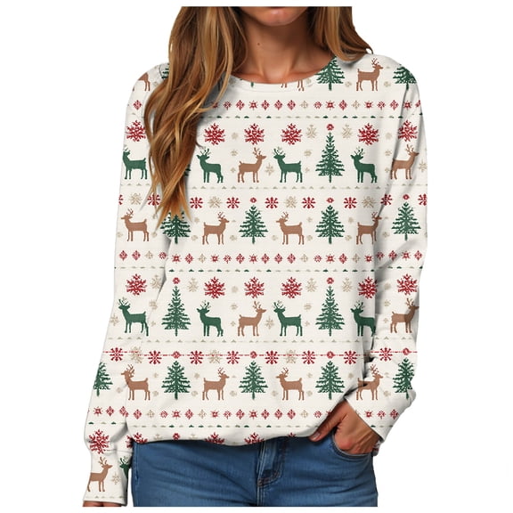 larppty Womens Oversized Crewneck Sweatshirts Fall Winter Long Sleeve Pullover Tops Casual Christmas Graphic Holiday Shirts (Beige, M)