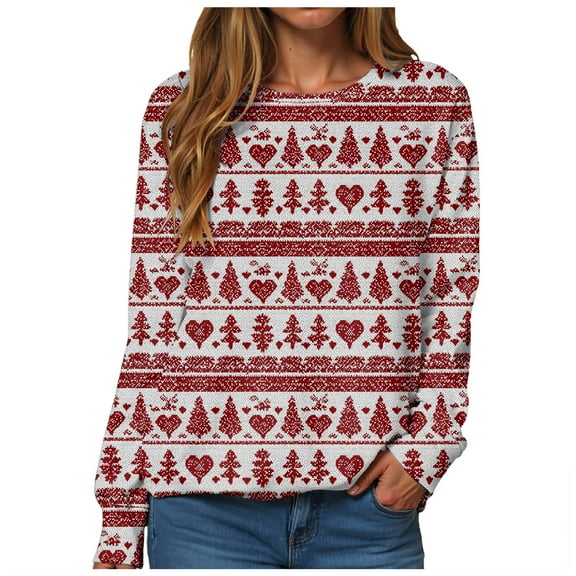 larppty Womens Oversized Crewneck Sweatshirts Fall Winter Long Sleeve Pullover Tops Casual Christmas Graphic Holiday Shirts (Red, XL)