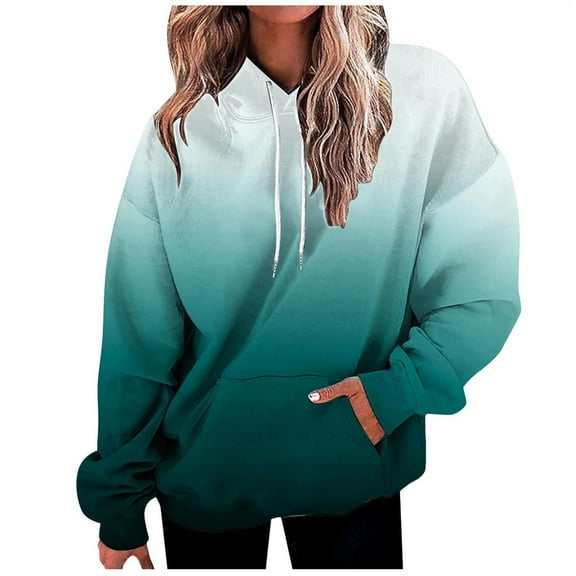 larppty Womens Oversized Gradient Color Fall Pullover Hoodie - Lightweight Sweatshirt With Drawstring Pockets (Mint Green, 3XL)