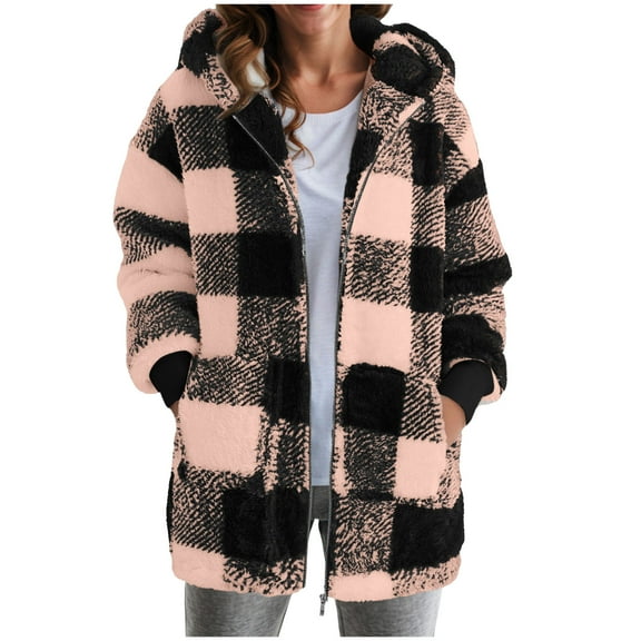 larppty Womens Oversized Sherpa Jacket Fuzzy Fleece Zip Up Jacket Warm Winter Coats Outerwear with Pockets (Rose Gold, XXL)