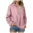 thumbnail image 1 of larppty Womens Oversized Sweatshirt Long Sleeve Henley Pullover Tops 2025 Fall Casual Button Loose Fit Fashion Outfits (Pink, S), 1 of 6