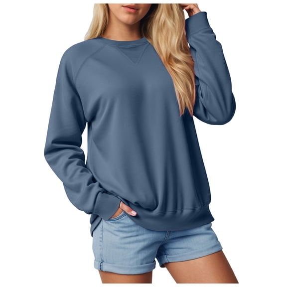 larppty Womens Oversized Sweatshirts Pullover Casual Crewneck Long Sleeve Tops Comfy Fall Fashion Clothes (Blue, S)
