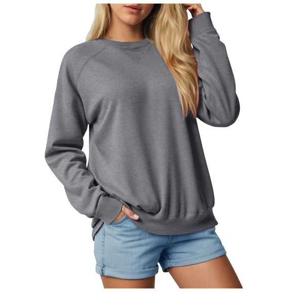 larppty Womens Oversized Sweatshirts Pullover Casual Crewneck Long Sleeve Tops Comfy Fall Fashion Clothes (Grey, S)