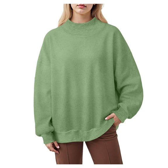 larppty Womens Oversized Sweatshirts Turtleneck Pullover Long Sleeve Solid Color Tops Fall Fashion Outfits 2025 Clothes (Green, XL)