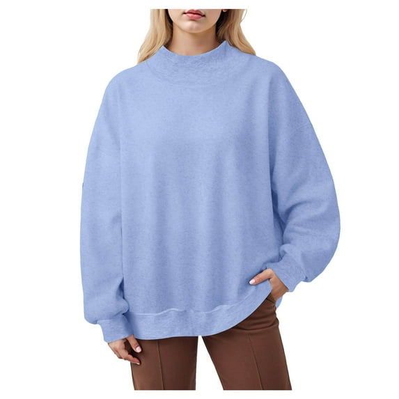 larppty Womens Oversized Sweatshirts Turtleneck Pullover Long Sleeve Solid Color Tops Fall Fashion Outfits 2025 Clothes (Sky Blue, XL)