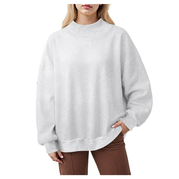 larppty Womens Oversized Sweatshirts Turtleneck Pullover Long Sleeve Solid Color Tops Fall Fashion Outfits 2025 Clothes (White, L)