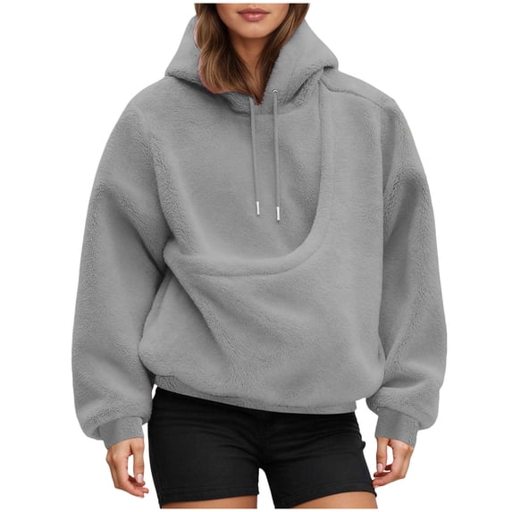 larppty Womens Pet Pouch Hoodies Fuzzy Fleece Oversized Sweatshirt Wearable Cat & Small Dog Carrier Pullover Hoodies (Grey, XXL)