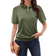 thumbnail image 1 of larppty Womens Polo Shirts Business Casual Work Tops Short Sleeve Button Down Collared V Neck Golf Blouse T-Shirt (AG, M), 1 of 4