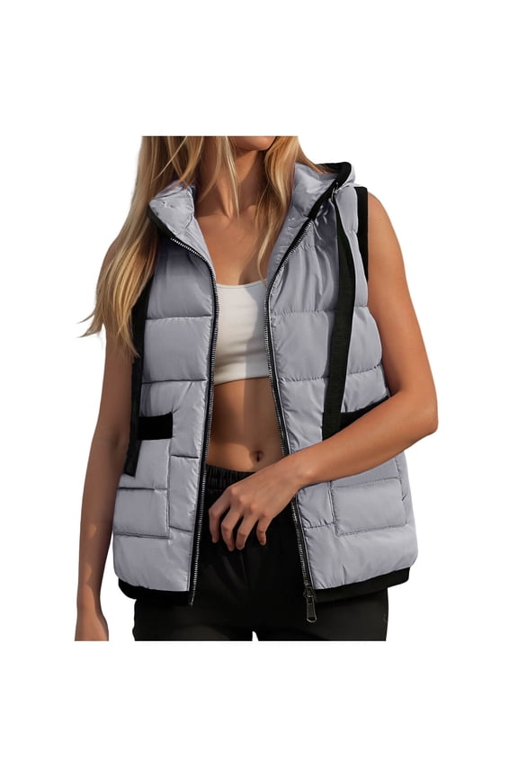 Womens Puffer Vest Sleeveless Casual Loose Fit Winter Warm Lightweight Stand Collar Down Jacket Coats Outwear (Grey, S)