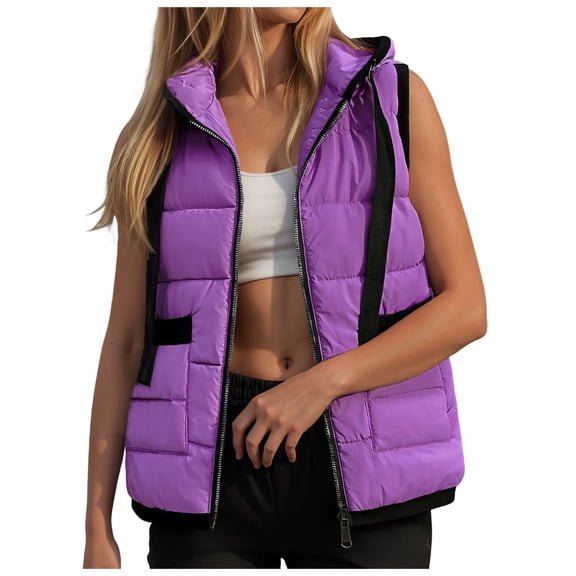 larppty Womens Puffer Vest Sleeveless Casual Loose Fit Winter Warm Lightweight Stand Collar Down Jacket Coats Outwear (Purple, XXL)