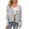 thumbnail image 1 of larppty Womens Ribbed Knit Cardigans Cute Graphic Daisy Button-up Jacquard Knitted Sweater Coat (Grey, XXL), 1 of 9