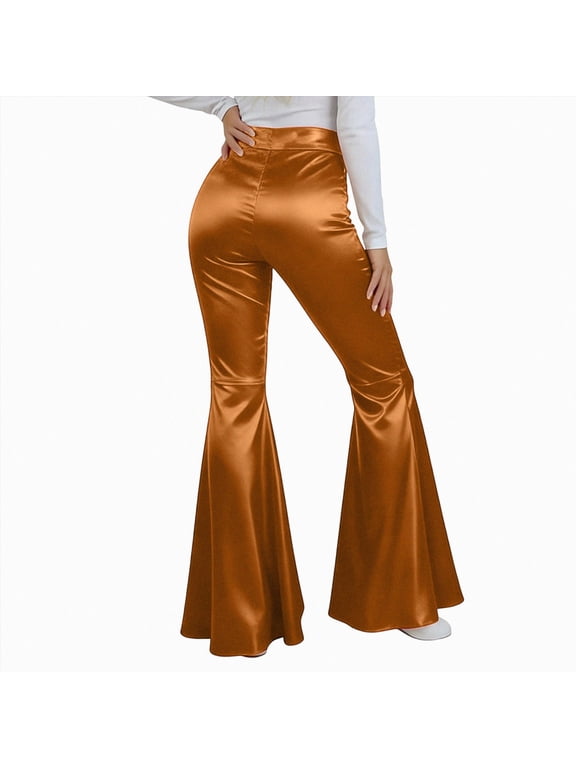 Womens Sequin Flare Pant Sparkly High Waisted Leg Bell Bottom Glitter Trousers Night Out Clubwear