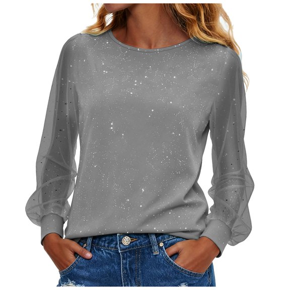 larppty Womens Sequin Sweatshirts Fashion Crewneck Long Batwing Sleeve Lightweight Pullover Clothes (Light Gray, XL)