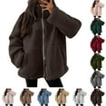 thumbnail image 1 of larppty Womens Sherpa Fuzzy Fleece Jackets Casual Warm Winter Zip Up Long Sleeve Fluffy Coats 2025 FAll With Pockets（Light Pink，XXL）, 1 of 6