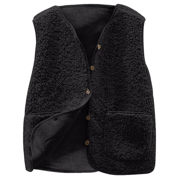 larppty Womens Sherpa Vest Casual Warm Fuzzy Vest Sleeveless Fleece Jacket Pockets Teddy Coat Gilet for Winter (Black, 4XL)