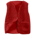 thumbnail image 1 of larppty Womens Sherpa Vest Casual Warm Fuzzy Vest Sleeveless Fleece Jacket Pockets Teddy Coat Gilet for Winter (Red, 5XL), 1 of 4