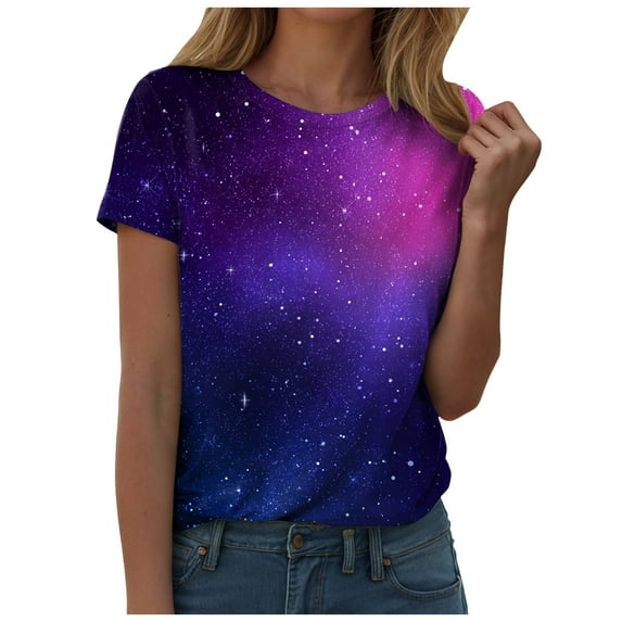 larppty Womens Shirts Short Sleeve 3D Print Funny Colorful Fashion Tee Shirts for Women (Dark Purple, L)