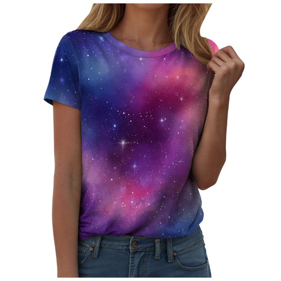 larppty Womens Shirts Short Sleeve 3D Print Funny Colorful Fashion Tee Shirts for Women (Hot Pink, XXL)