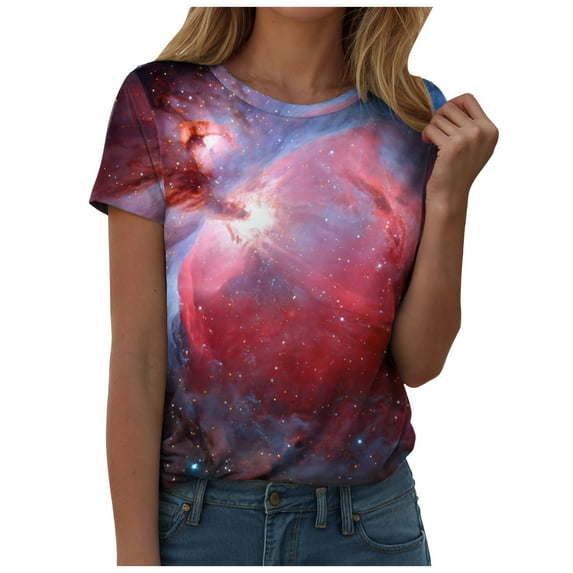 larppty Womens Shirts Short Sleeve 3D Print Funny Colorful Fashion Tee Shirts for Women (Watermelon Red, 3XL)