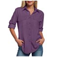 thumbnail image 1 of larppty Womens Soft Stretchy Shirts Long Sleeve Collared Button Down Blouses Tops (Purple, 5XL), 1 of 5