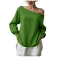 thumbnail image 1 of larppty Womens Solid Color Off Shoulder Sweatshirt Drop Shoulder Oversized Long Sleeve Casual Basic Pullover Top (Green, L), 1 of 5