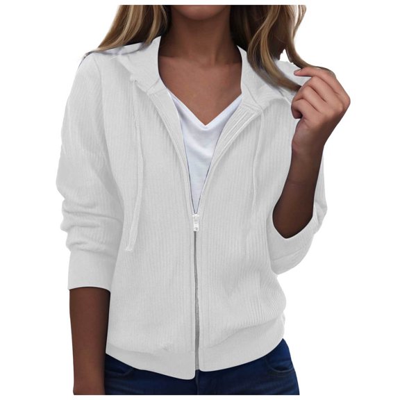 larppty Womens Solid Drawstring Zip Up Hoodies Oversized Sweater Fall Outfits Casual Jackets Winter Fashion Outwear Clothes 2025 (White, M)