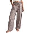thumbnail image 1 of larppty Womens Striped Gingham Pants 2026 Checkered Casual Pants Cute Comfy Bottoms with Pockets Plaid Outfits（Brown， S）, 1 of 9