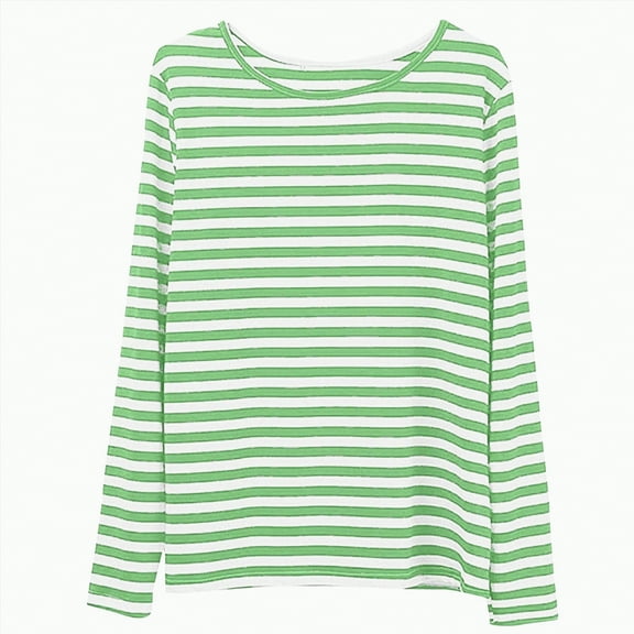 larppty Womens Striped Long Sleeve Shirts Fall Outfits 2025 Color Block Tops Fashion Clothing Loose Fit Comfy Crewneck Tee Blouses (Green, L)