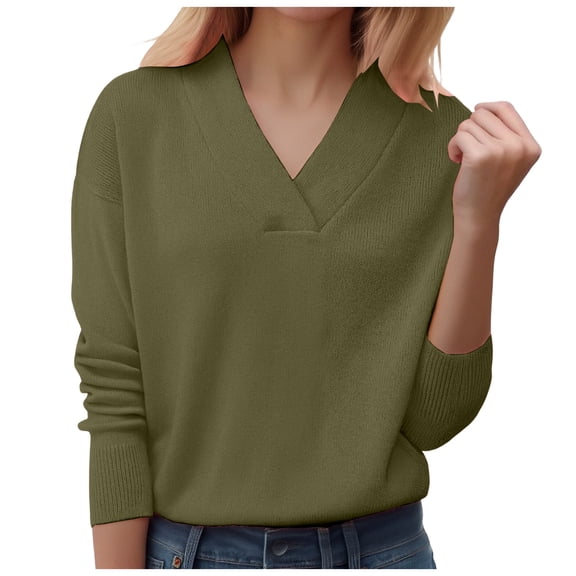 larppty Womens Sweaters Fall Fashion 2025 Long Sleeve Tops V Neck Business Casual Knit Tunic Pullover Outfits (AG, 3XL)