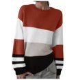 thumbnail image 1 of larppty Womens Sweaters Striped Fall Winter Outfits 2025 Crewneck Color Block Pullover Fashion Clothes (Brick Red, 4XL), 1 of 5