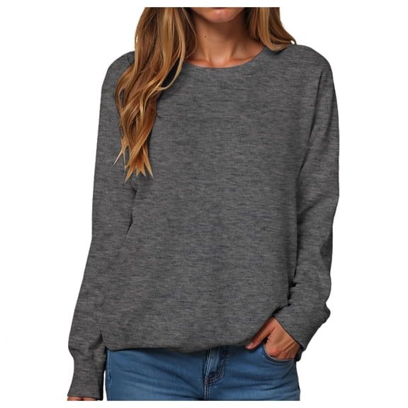 larppty Womens Sweatshirts Crewneck Basic Pullover Sweaters Fall Winter Cute Tops Teen Girls Clothes 2025 (Dark Gray, S)