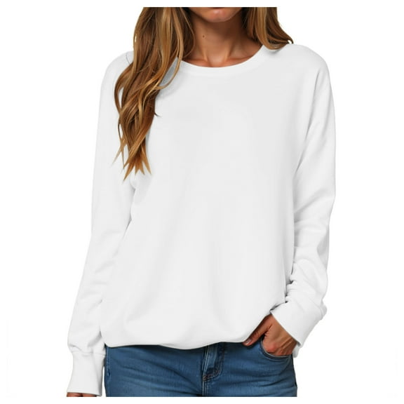 larppty Womens Sweatshirts Crewneck Basic Pullover Sweaters Fall Winter Cute Tops Teen Girls Clothes 2025 (White, XXL)