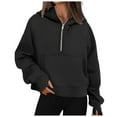 thumbnail image 1 of larppty Womens Sweatshirts Half Zip Cropped Pullover Fleece Hoodies 2025 Fall Fashion Outfits Clothes (Black, M), 1 of 6