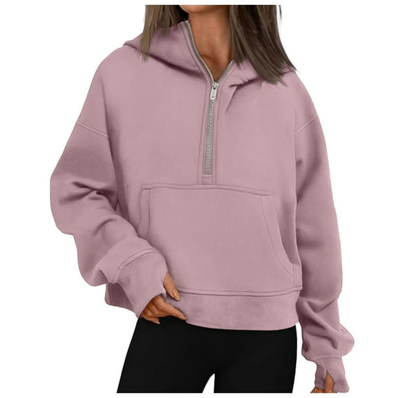 larppty Womens Sweatshirts Half Zip Cropped Pullover Fleece Hoodies 2025 Fall Fashion Outfits Clothes (Light Pink, S)