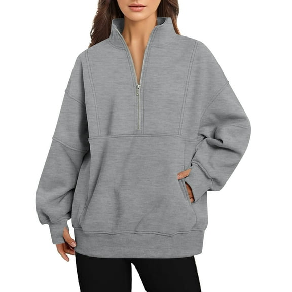 larppty Womens Sweatshirts Half Zip Pullover Fleece Quarter Zipper Hoodies 2025 Fall Fashion Outfits Clothes (Grey, M)