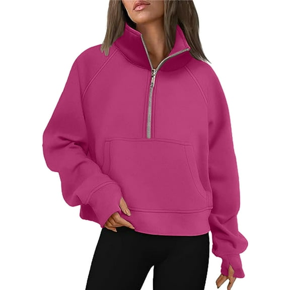 larppty Womens Sweatshirts Half Zip Pullover Quarter Zipper Hoodies 2025 Fall Fashion Outfits Clothes (Hot Pink, XL)