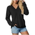 thumbnail image 1 of larppty Womens Sweatshirts V Neck Long Sleeve Soft Sweatshirt Oversized Fall Fashion Hoodies Pullover with Pocket (Black, XXL), 1 of 7