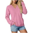thumbnail image 1 of larppty Womens Sweatshirts V Neck Long Sleeve Soft Sweatshirt Oversized Fall Fashion Hoodies Pullover with Pocket (Pink, XXL), 1 of 7