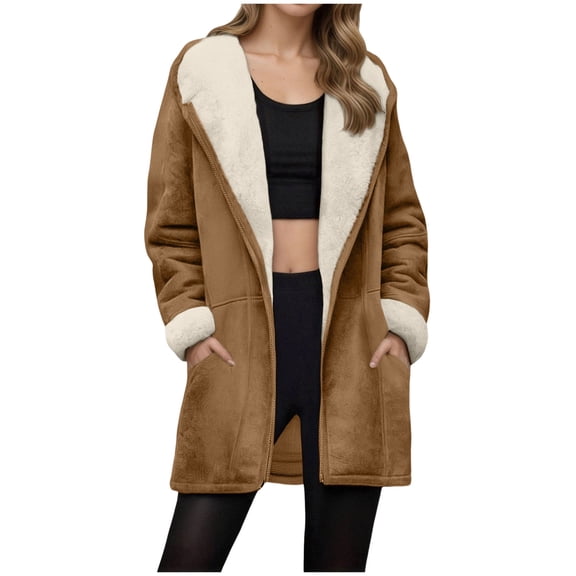 larppty Womens Winter Coats Warm Soft Sherpa Fleece Lined Jackets Hooded Parka Coat Outerwear 2025 (Brown, L)