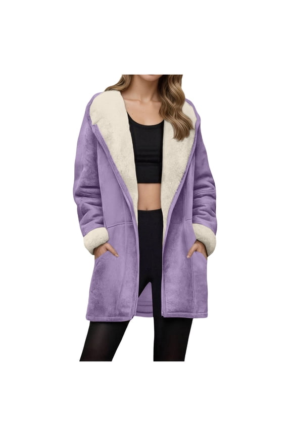 Womens Winter Coats Warm Soft Sherpa Fleece Lined Jackets Hooded Parka Coat Outerwear 2025 (Light Purple, XXL)