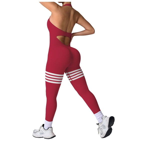 larppty Womens Workout Seamless Jumpsuit Spring Summer Fashion Hip Lift Peach Hip Shap Backless Yoga Jumpsuit Romper Outfits(Red, M)